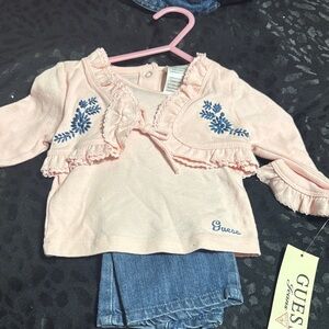 Guess Light Pink Baby Top with Blue Floral Design